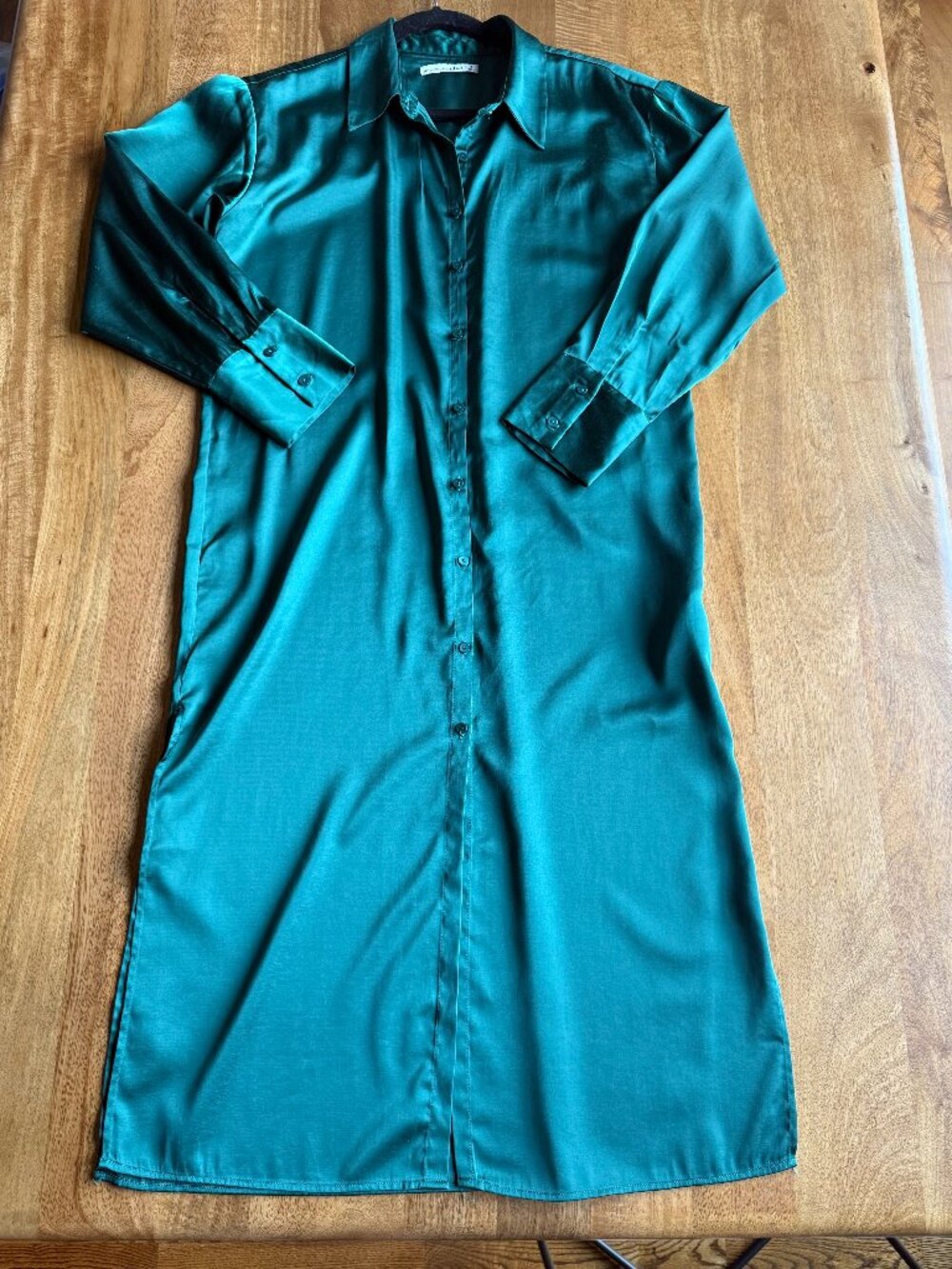 Abercrombie & Fitch Satin Maxi Shirt Dress Emerald Green — Size Small